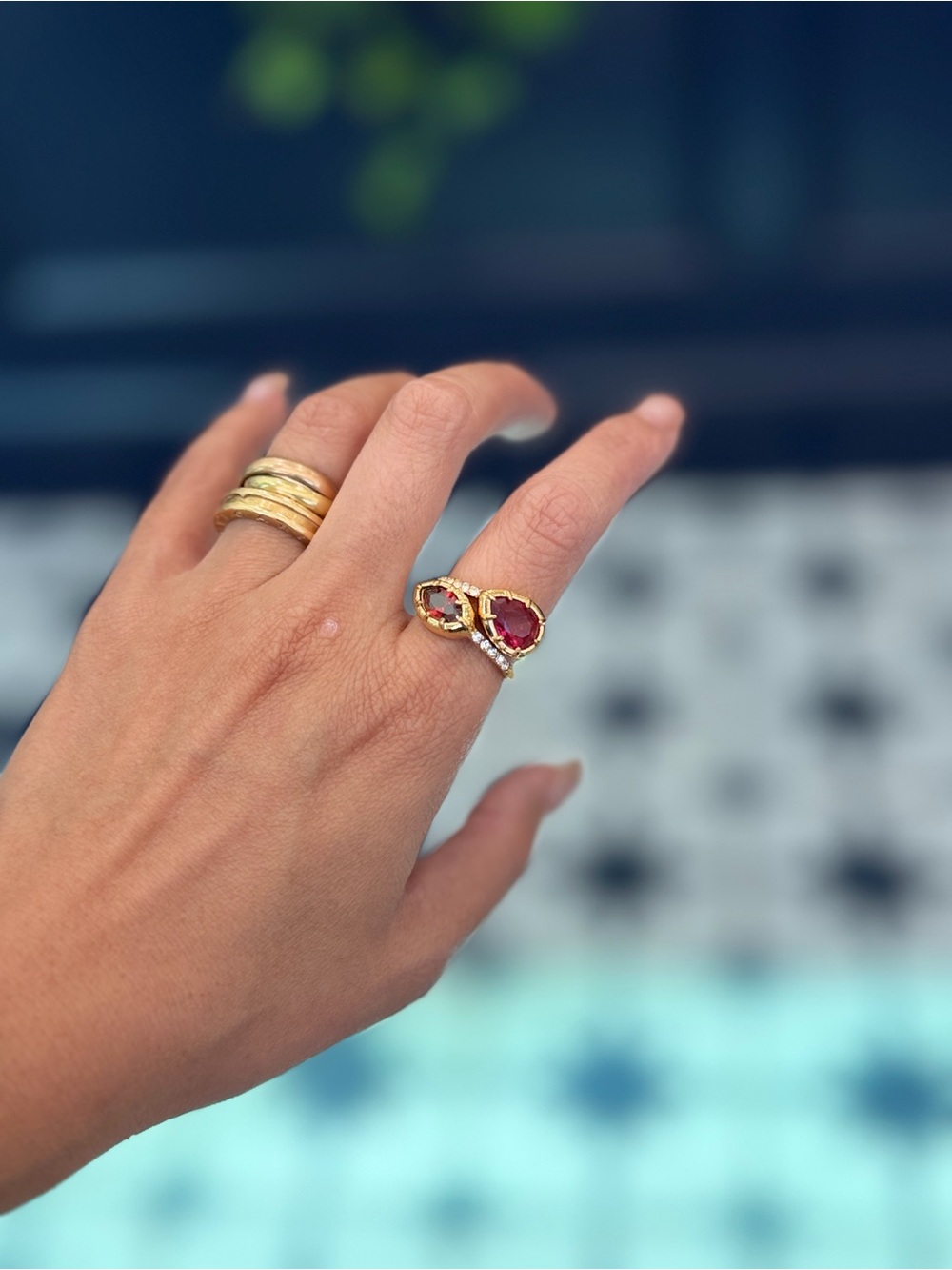 New Rubellite-Inspired In Gold Tone Pear Cut Pink Tourmaline CZ Ring in 7